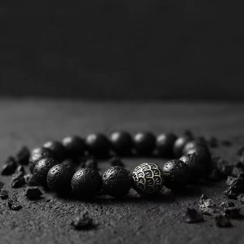 Buddha Stones溶岩石 魚の鱗 ビーズ ヒーリングブレスレット