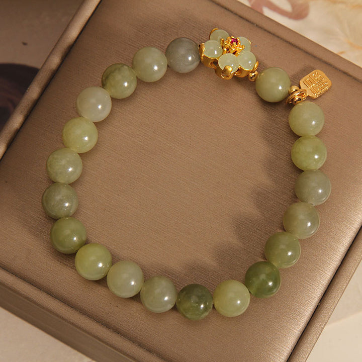Buddha Stones緑翡翠 花 福 キャラクター チャーム幸運ブレスレット - image 5