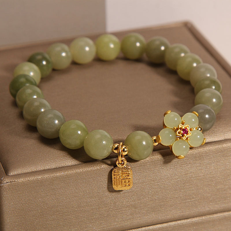 Buddha Stones緑翡翠 花 福 キャラクター チャーム幸運ブレスレット - image 6