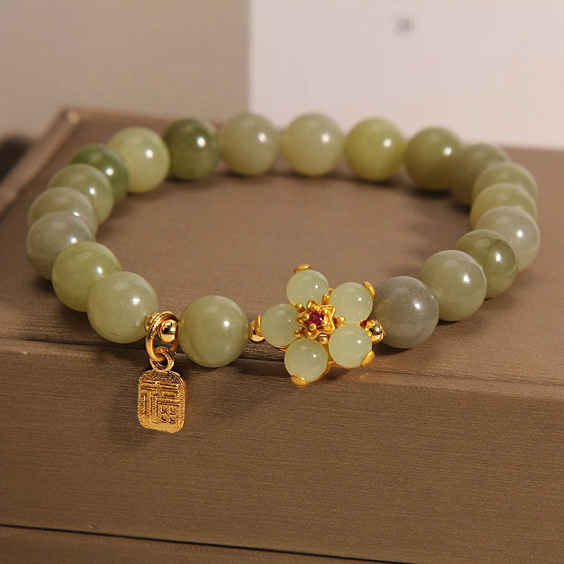 Buddha Stones緑翡翠 花 福 キャラクター チャーム幸運ブレスレット - image 7