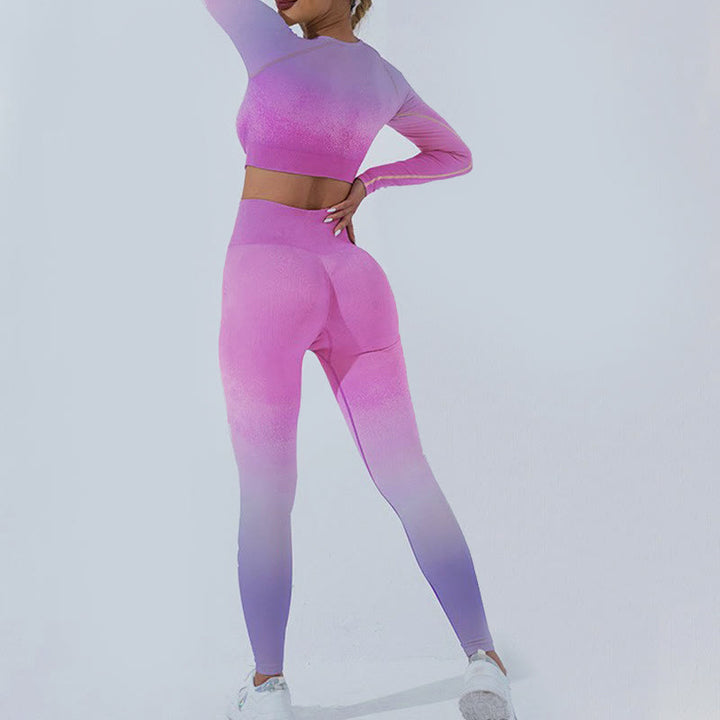 Buddha StonesグラデーションロングスリーブクロップトップTシャツブラレギンスパンツフィットネスヨガウェア - image 33