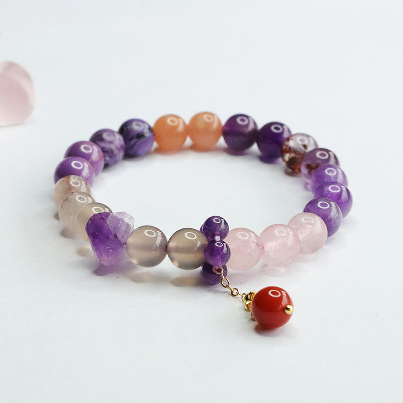 Buddha Stones天然アメジストクリスタル 内なる平和のヒーリングビーズチャームブレスレット