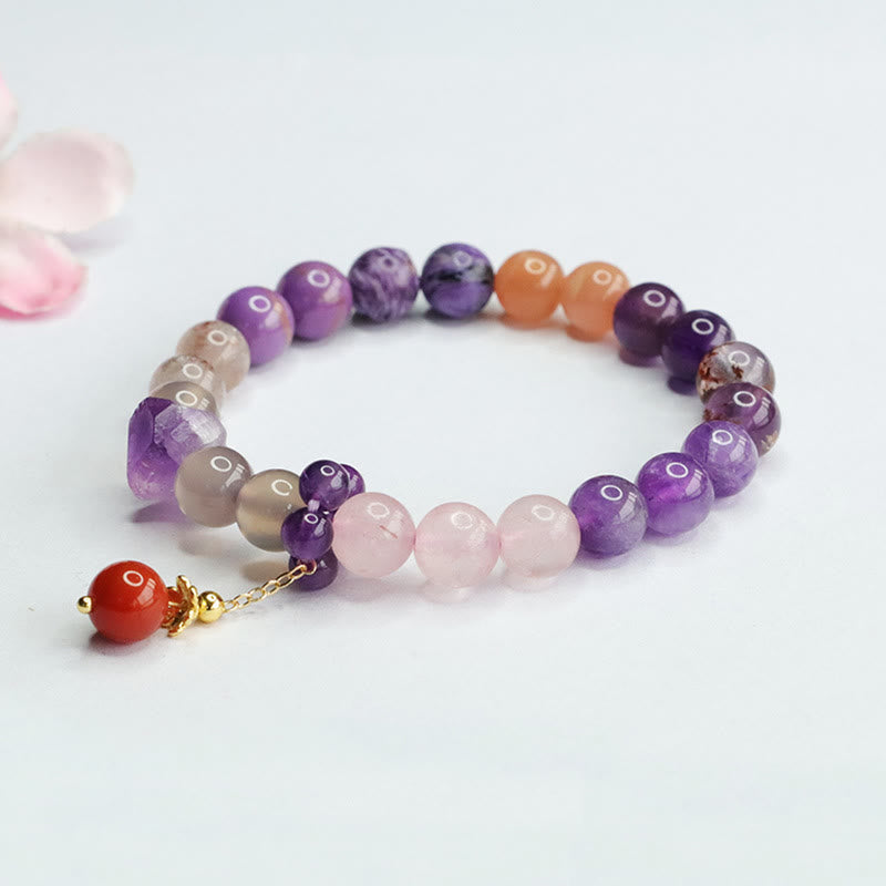 Buddha Stones天然アメジストクリスタル 内なる平和のヒーリングビーズチャームブレスレット
