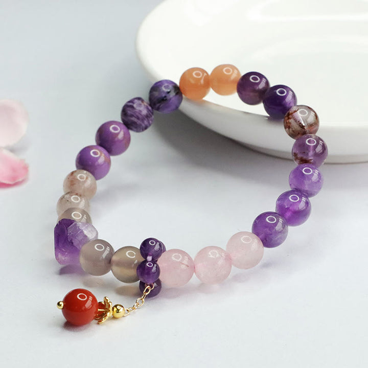 Buddha Stones天然アメジストクリスタル 内なる平和のヒーリングビーズチャームブレスレット