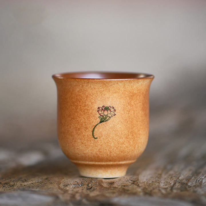 Buddha Stones小型 敦煌 フレスコ画 蓮 陶器 ティーカップ カンフー ティーカップ 90ml