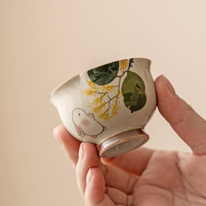 Buddha Stones手描きの小さなキンモクセイウサギの陶器ティーカップカンフーティーカップ40ml