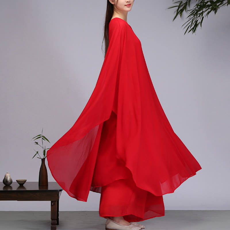 Buddha Stonesのシンプルな柄のミディドレス、ワイドレッグパンツ、瞑想、スピリチュアル、禅の練習、ヨガ、ダンスウェア - 赤 - 2点(ドレス&パンツ) - US8-10，UK/AU12-14，EU40-42 (2XL) - image 10