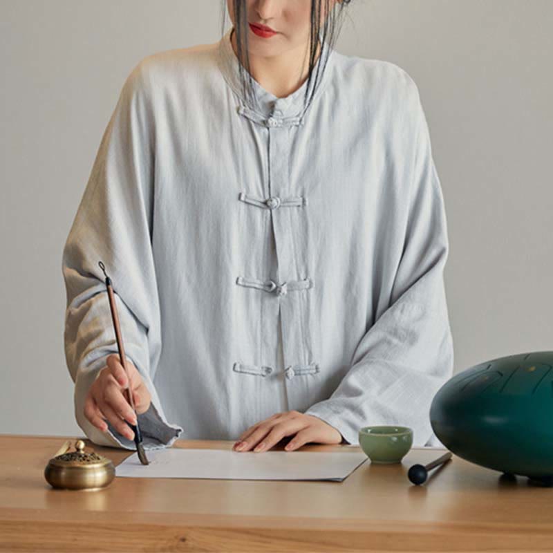 Buddha Stones無地 カエルボタンデザイン シャツ 禅 太極拳 瞑想用 トップス コットンリネン ジャケット - image 6