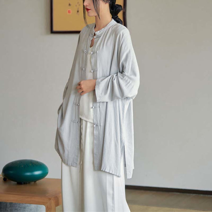 Buddha Stones無地 カエルボタンデザイン シャツ 禅 太極拳 瞑想用 トップス コットンリネン ジャケット - image 5