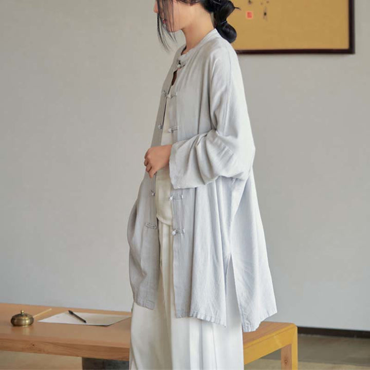 Buddha Stones無地 カエルボタンデザイン シャツ 禅 太極拳 瞑想用 トップス コットンリネン ジャケット - image 4