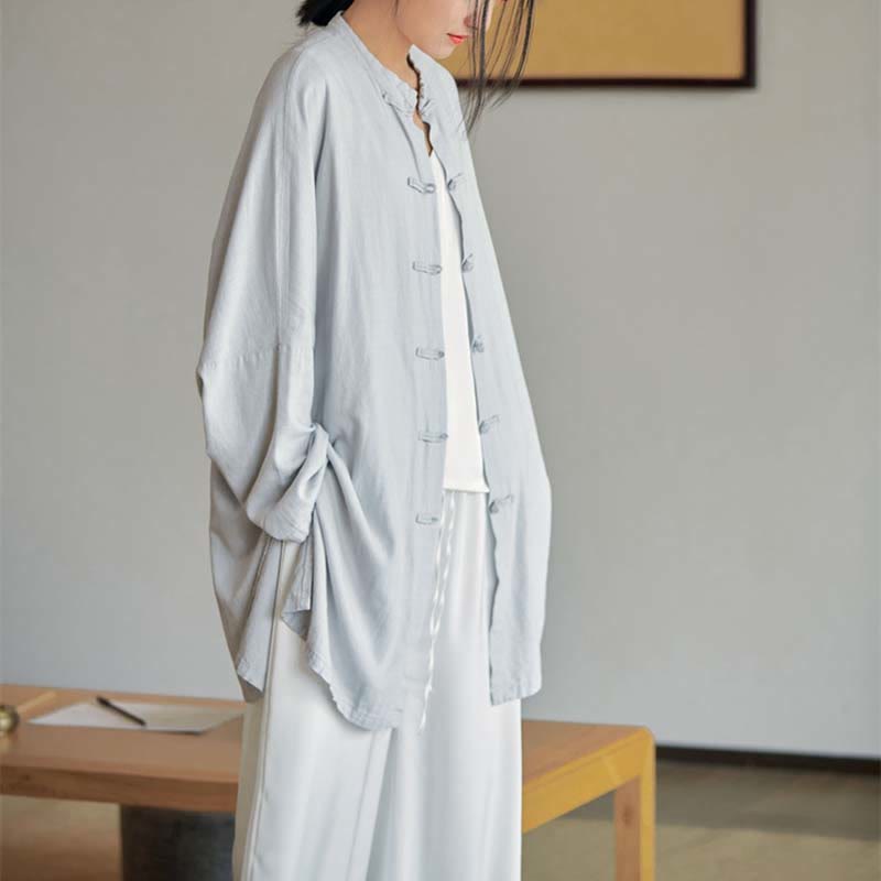 Buddha Stones無地 カエルボタンデザイン シャツ 禅 太極拳 瞑想用 トップス コットンリネン ジャケット - image 2