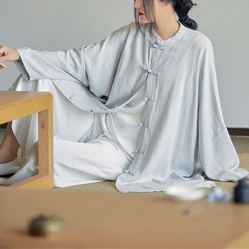 Buddha Stones無地 カエルボタンデザイン シャツ 禅 太極拳 瞑想用 トップス コットンリネン ジャケット - image 1