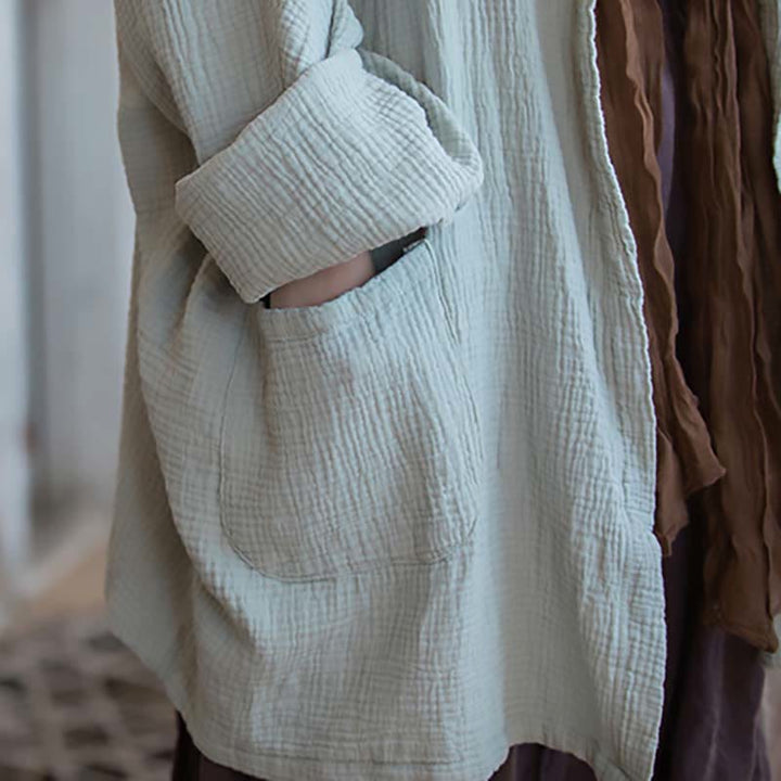 Buddha Stonesの無地デザイン長袖コート 禅瞑想 オープンフロントトップ コットンジャケット - image 6