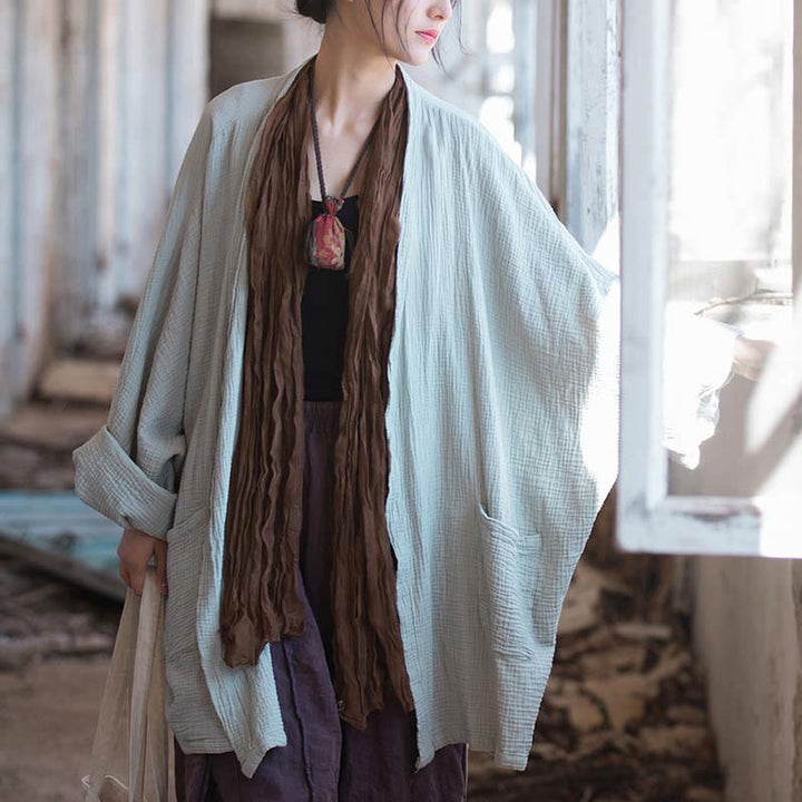 Buddha Stonesの無地デザイン長袖コート 禅瞑想 オープンフロントトップ コットンジャケット - image 10