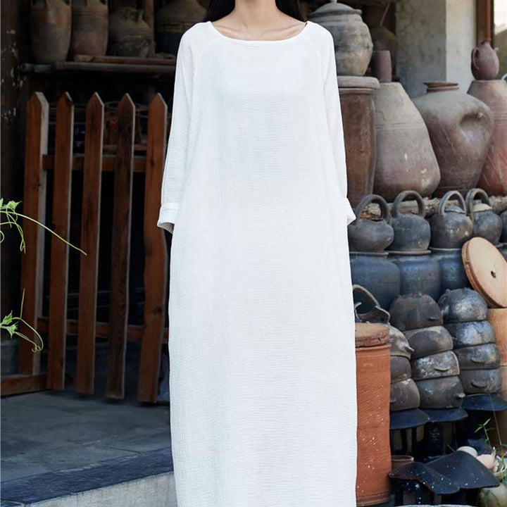 Buddha Stonesシンプルミディドレス コットンリネン 禅チュニックドレス ポケット付き - image 25