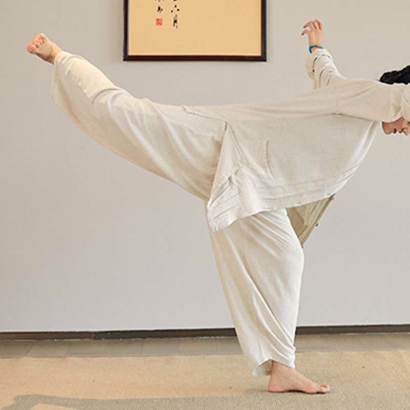 Buddha Stones無地 長袖 コート ジャケット トップス ワイドレッグパンツ 禅 太極拳 ヨガ 瞑想服 - image 3