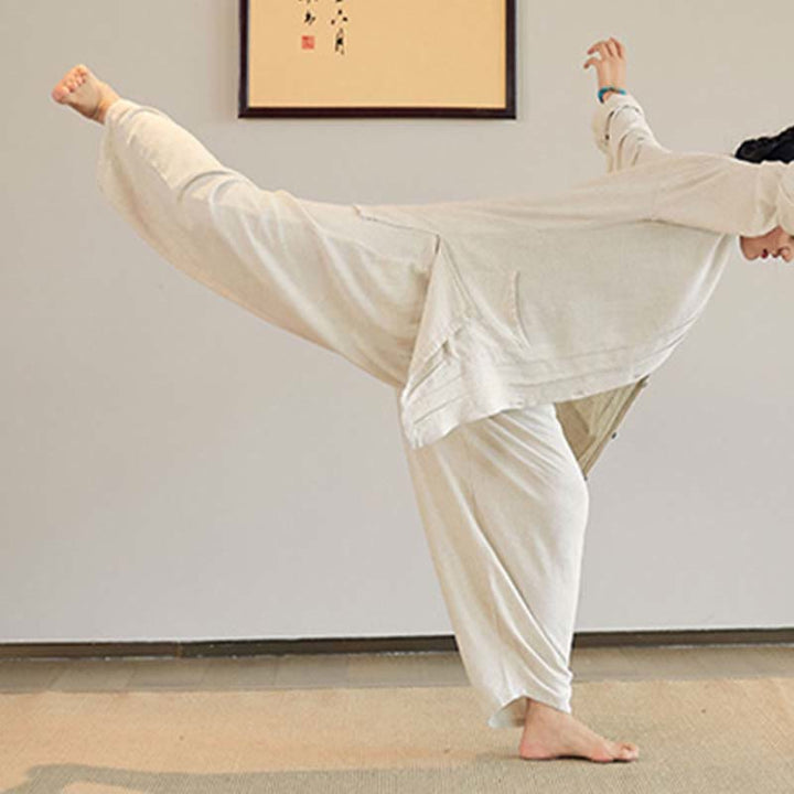 Buddha Stones無地 長袖 コート ジャケット トップス ワイドレッグパンツ 禅 太極拳 ヨガ 瞑想服 - image 3