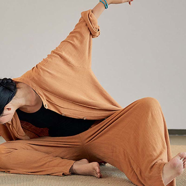 Buddha Stones無地 長袖 コート ジャケット トップス ワイドレッグパンツ 禅 太極拳 ヨガ 瞑想服 - image 29