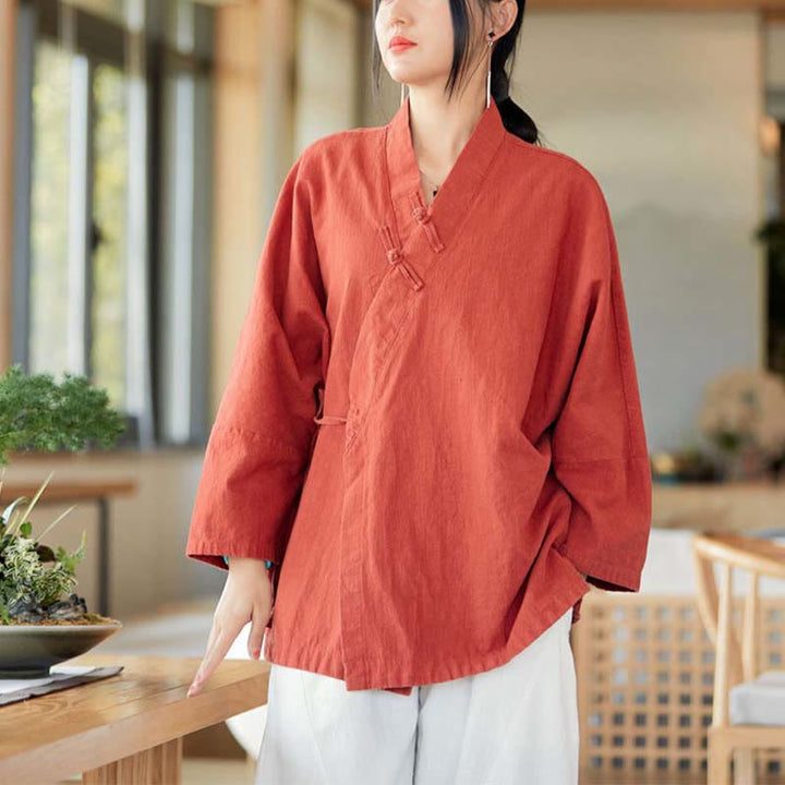 Buddha Stonesカエルボタン漢服デザイン長袖コート禅瞑想オープンフロントトップジャケット - image 1