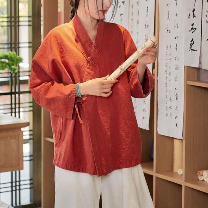 Buddha Stonesカエルボタン漢服デザイン長袖コート禅瞑想オープンフロントトップジャケット - image 7