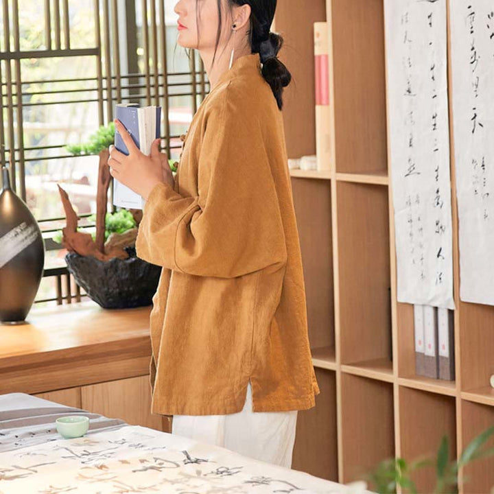 Buddha Stonesカエルボタン漢服デザイン長袖コート禅瞑想オープンフロントトップジャケット - image 15