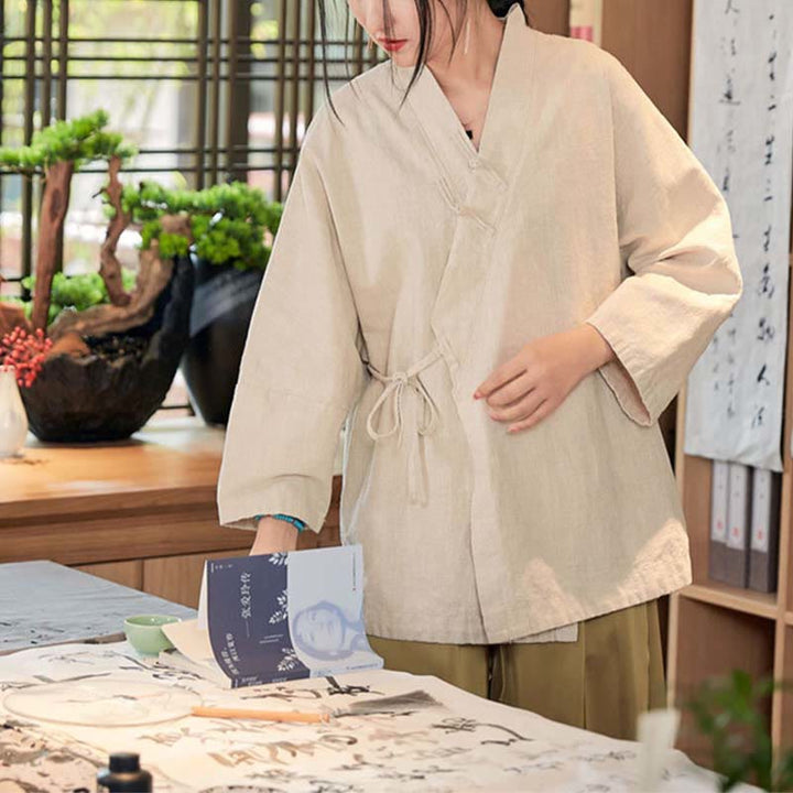 Buddha Stonesカエルボタン漢服デザイン長袖コート禅瞑想オープンフロントトップジャケット - image 19