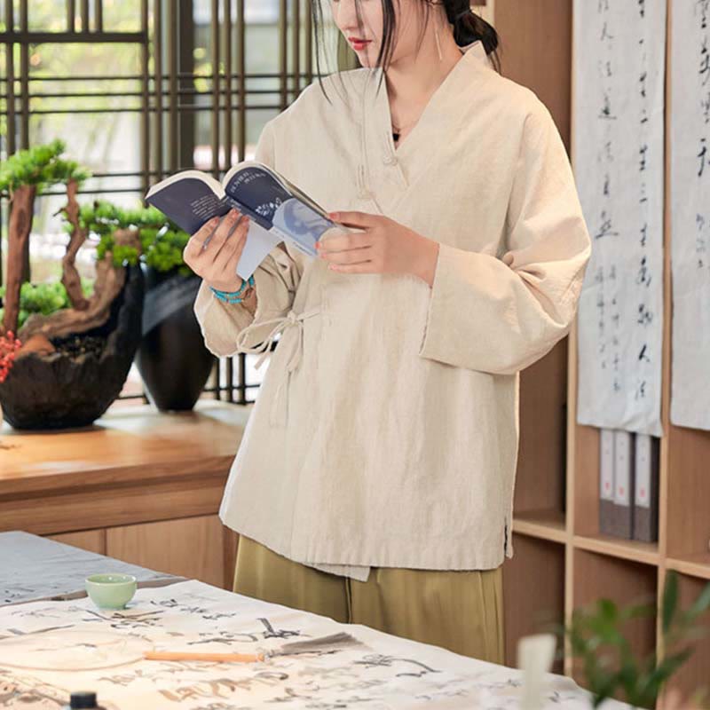 Buddha Stonesカエルボタン漢服デザイン長袖コート禅瞑想オープンフロントトップジャケット - image 18