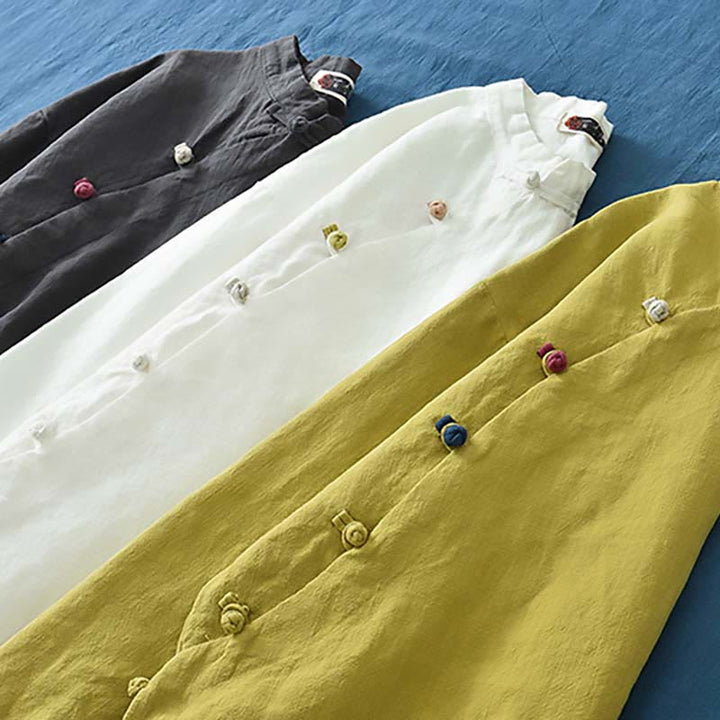 Buddha Stonesラミーリネンブラウスレディースシャツトップス中国漢服スタイル - image 35