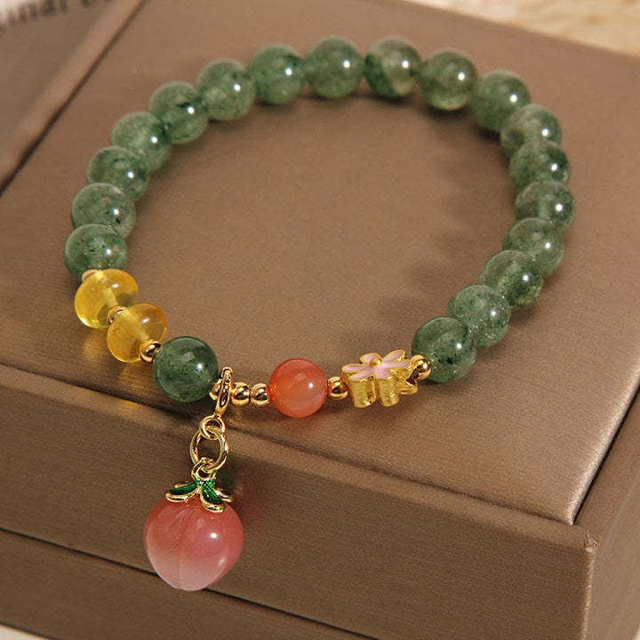 Buddha Stonesナチュラルグリーンストロベリークォーツ ラブピーチチャームブレスレット