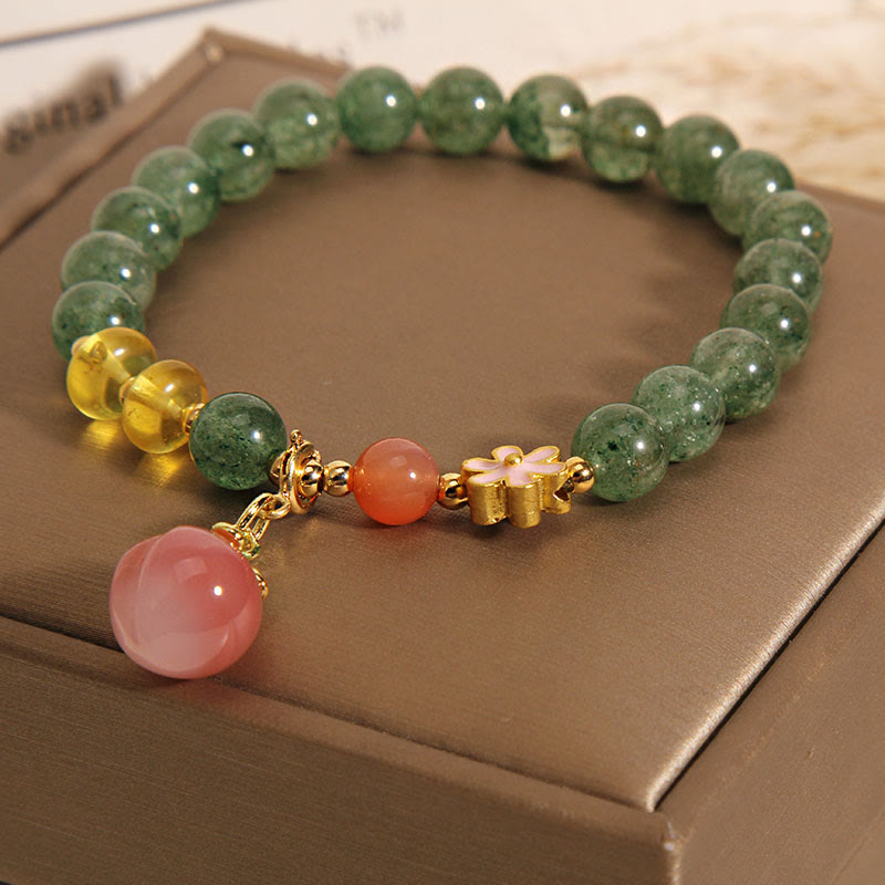 Buddha Stonesナチュラルグリーンストロベリークォーツ ラブピーチチャームブレスレット
