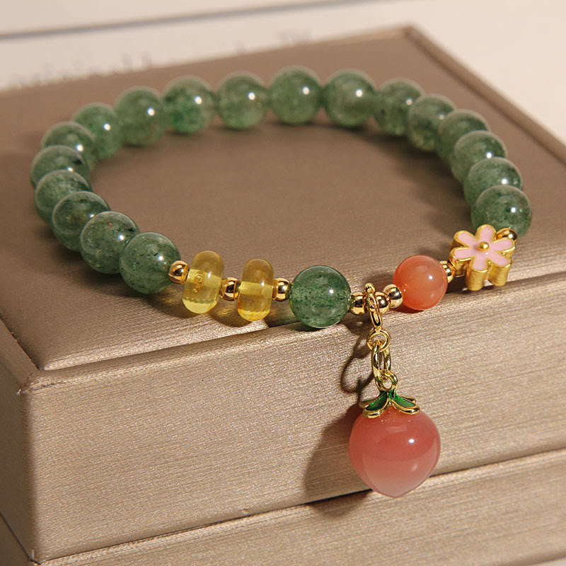 Buddha Stonesナチュラルグリーンストロベリークォーツ ラブピーチチャームブレスレット