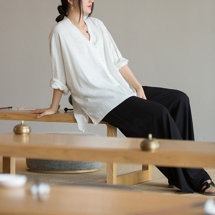 Buddha StonesVネックブラウスレディースシャツ長袖トップス中国漢服スタイル - image 11