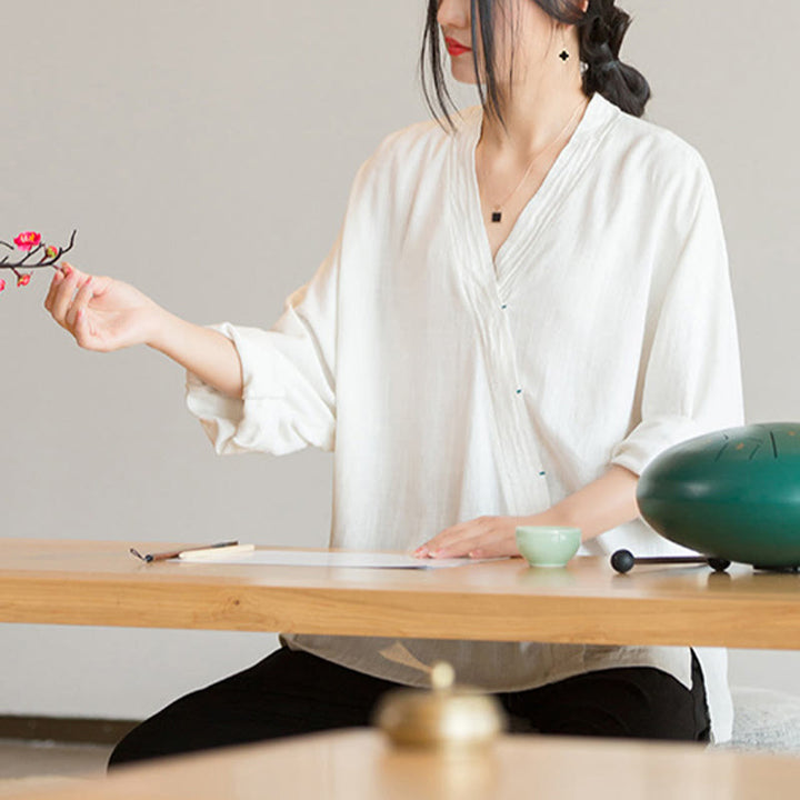 Buddha StonesVネックブラウスレディースシャツ長袖トップス中国漢服スタイル - image 9