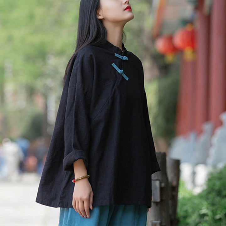 Buddha Stonesラミーリネンゆったりブラウスレディース長袖シャツ中国漢服トップス - image 15