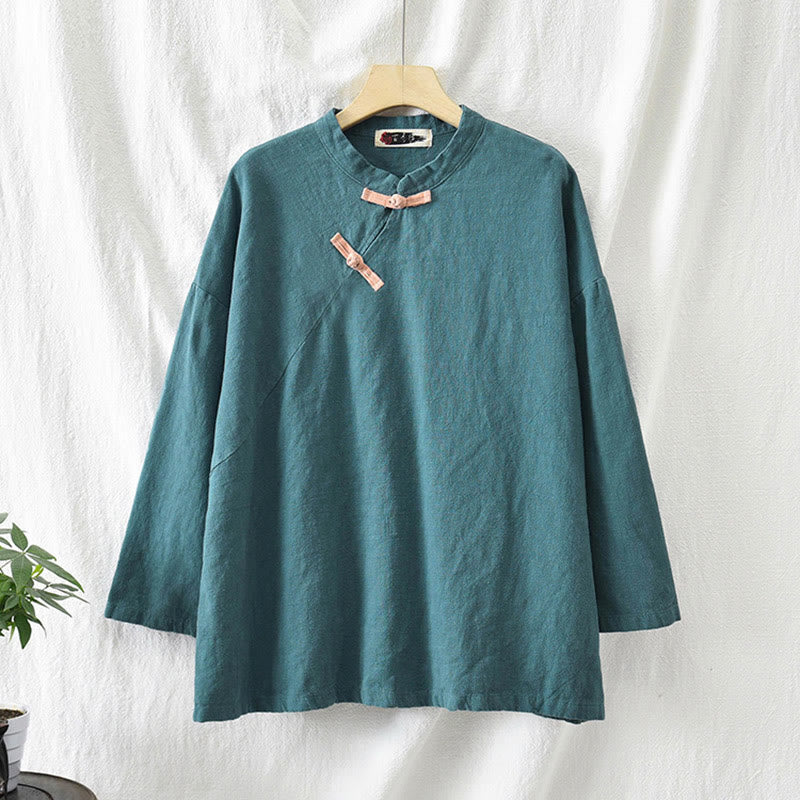 Buddha Stonesラミーリネンゆったりブラウスレディース長袖シャツ中国漢服トップス - image 26