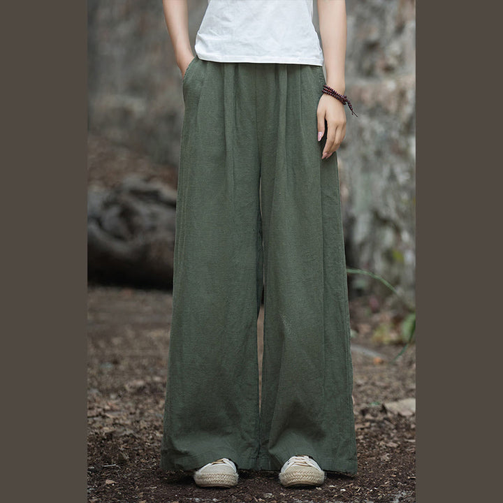 Buddha Stonesレトロ ワイドレッグパンツ カジュアル レディース ヨガパンツ ポケット付き