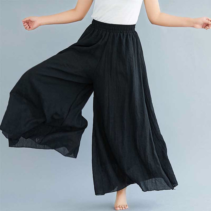 Buddha Stonesレディース カジュアル ゆったり コットン リネン ワイドレッグ パンツ ヨガ ダンス用 - 黒 - US2、 UK/AU6、 EU34 (M) - image 9
