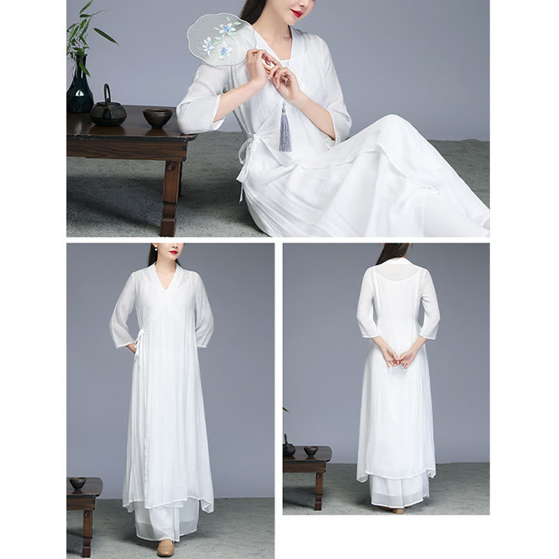 Buddha Stones漢服風ミディ丈ワンピース、ワイドレッグパンツ、瞑想、禅、ヨガ、ダンスウェア - image 11