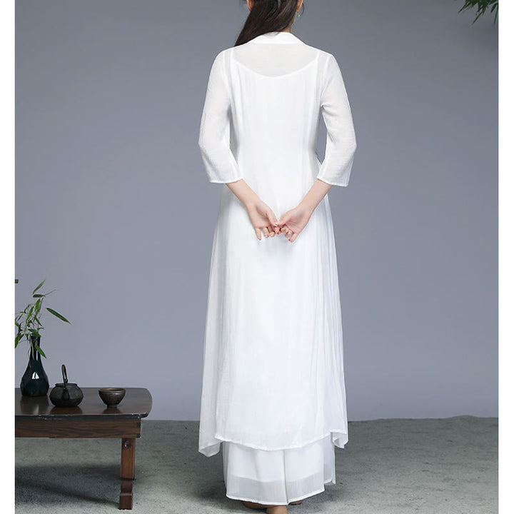 Buddha Stones漢服風ミディ丈ワンピース、ワイドレッグパンツ、瞑想、禅、ヨガ、ダンスウェア - image 3