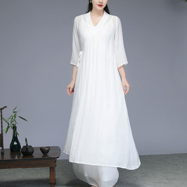 Buddha Stones漢服風ミディ丈ワンピース、ワイドレッグパンツ、瞑想、禅、ヨガ、ダンスウェア - image 1
