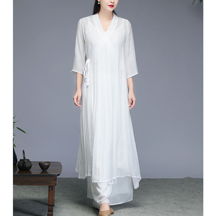 Buddha Stones漢服風ミディ丈ワンピース、ワイドレッグパンツ、瞑想、禅、ヨガ、ダンスウェア - image 10