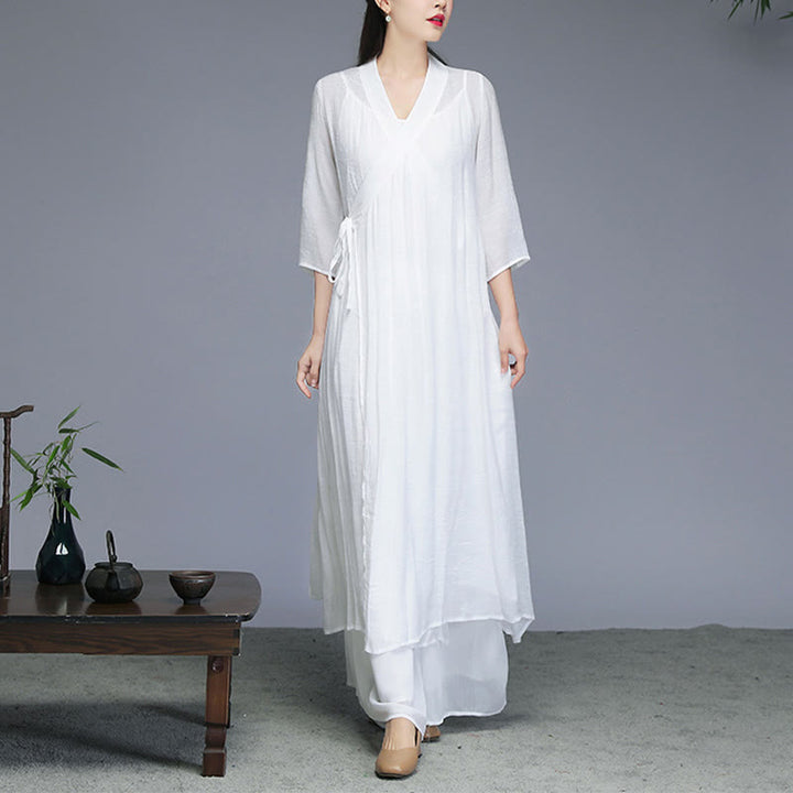 Buddha Stones漢服風ミディ丈ワンピース、ワイドレッグパンツ、瞑想、禅、ヨガ、ダンスウェア - image 4