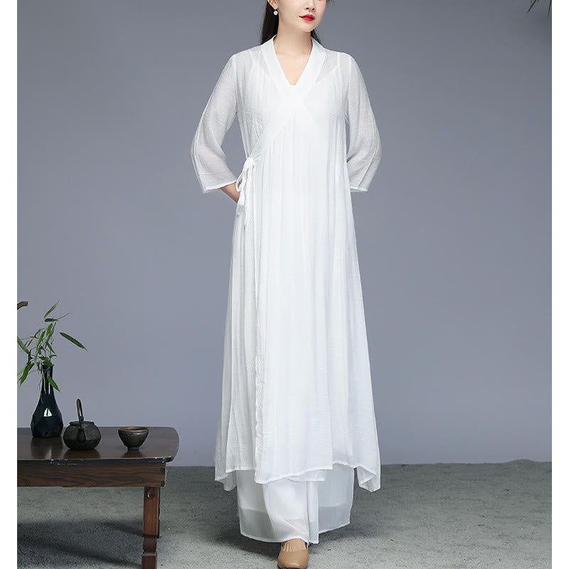 Buddha Stones漢服風ミディ丈ワンピース、ワイドレッグパンツ、瞑想、禅、ヨガ、ダンスウェア - image 8
