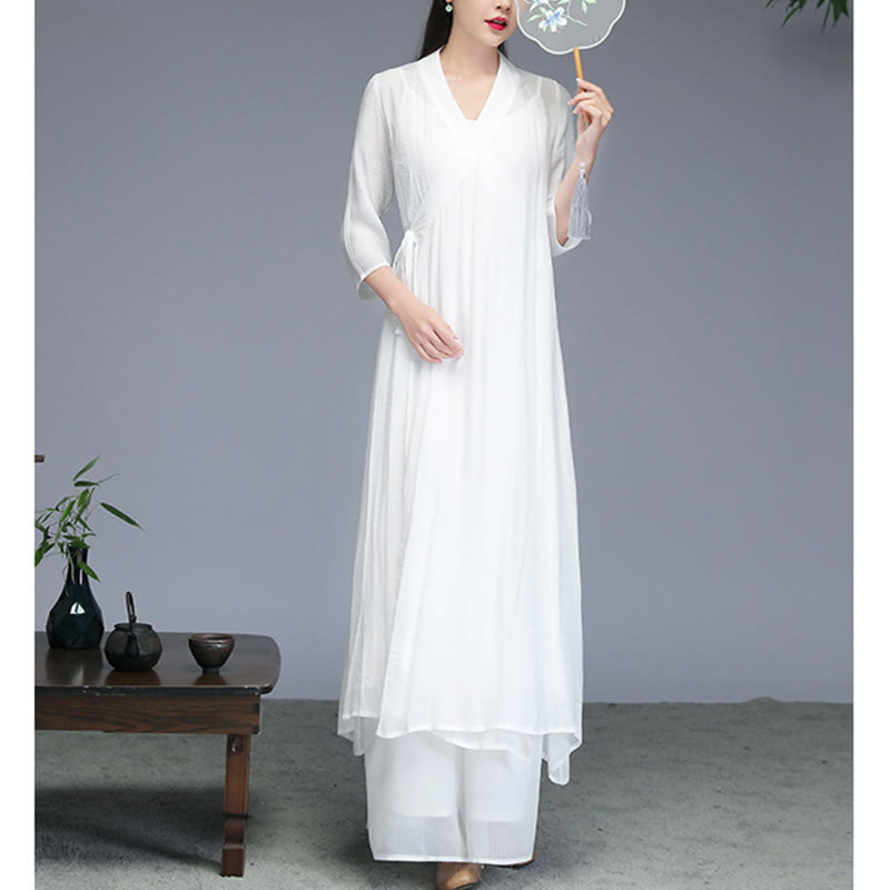 Buddha Stones漢服風ミディ丈ワンピース、ワイドレッグパンツ、瞑想、禅、ヨガ、ダンスウェア - image 2
