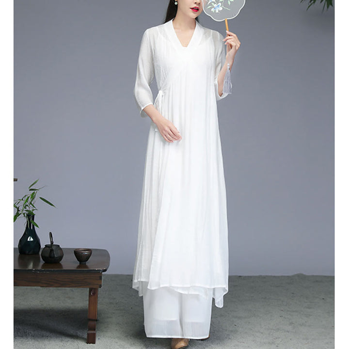 Buddha Stones漢服風ミディ丈ワンピース、ワイドレッグパンツ、瞑想、禅、ヨガ、ダンスウェア - image 2