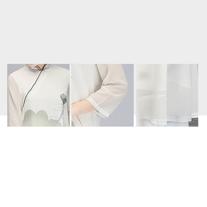 Buddha Stones、蓮の花の鞘、シフォンチャイナドレス、瞑想、禅の練習着 - image 7