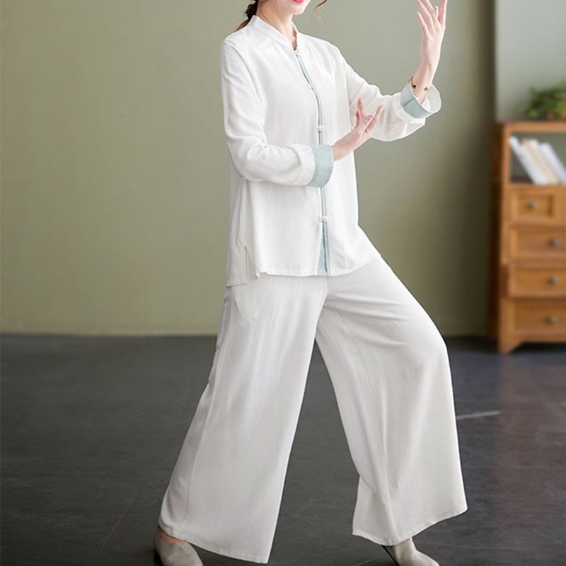 Buddha Stones2点セット タンスーツ 長袖 シャツ トップ パンツ 瞑想 禅 太極拳 コットン リネン 衣類 レディース セット - image 3