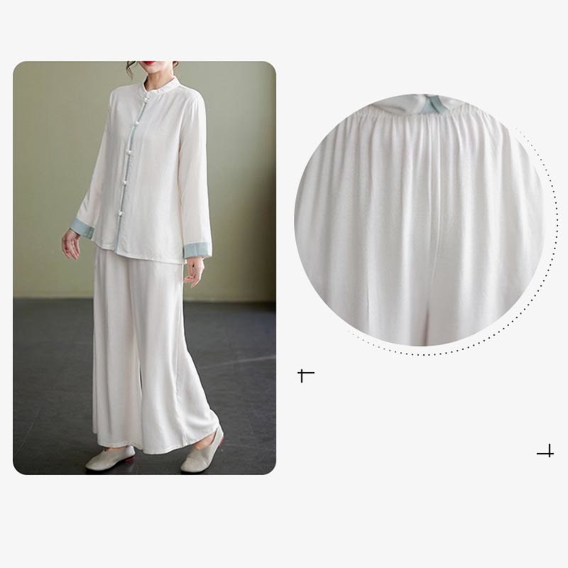 Buddha Stones2点セット タンスーツ 長袖 シャツ トップ パンツ 瞑想 禅 太極拳 コットン リネン 衣類 レディース セット - image 8