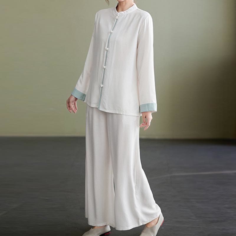 Buddha Stones2点セット タンスーツ 長袖 シャツ トップ パンツ 瞑想 禅 太極拳 コットン リネン 衣類 レディース セット - image 4