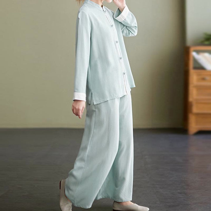 Buddha Stones2点セット タンスーツ 長袖 シャツ トップ パンツ 瞑想 禅 太極拳 コットン リネン 衣類 レディース セット - image 19